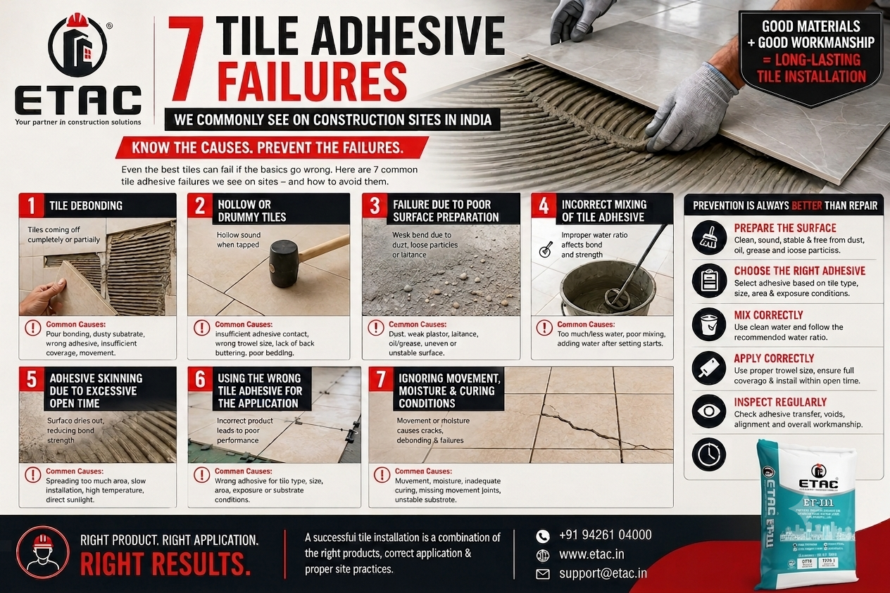 7 Tile Adhesive Failures We Commonly See on Construction Sites in India | ETAC Construction Chemical