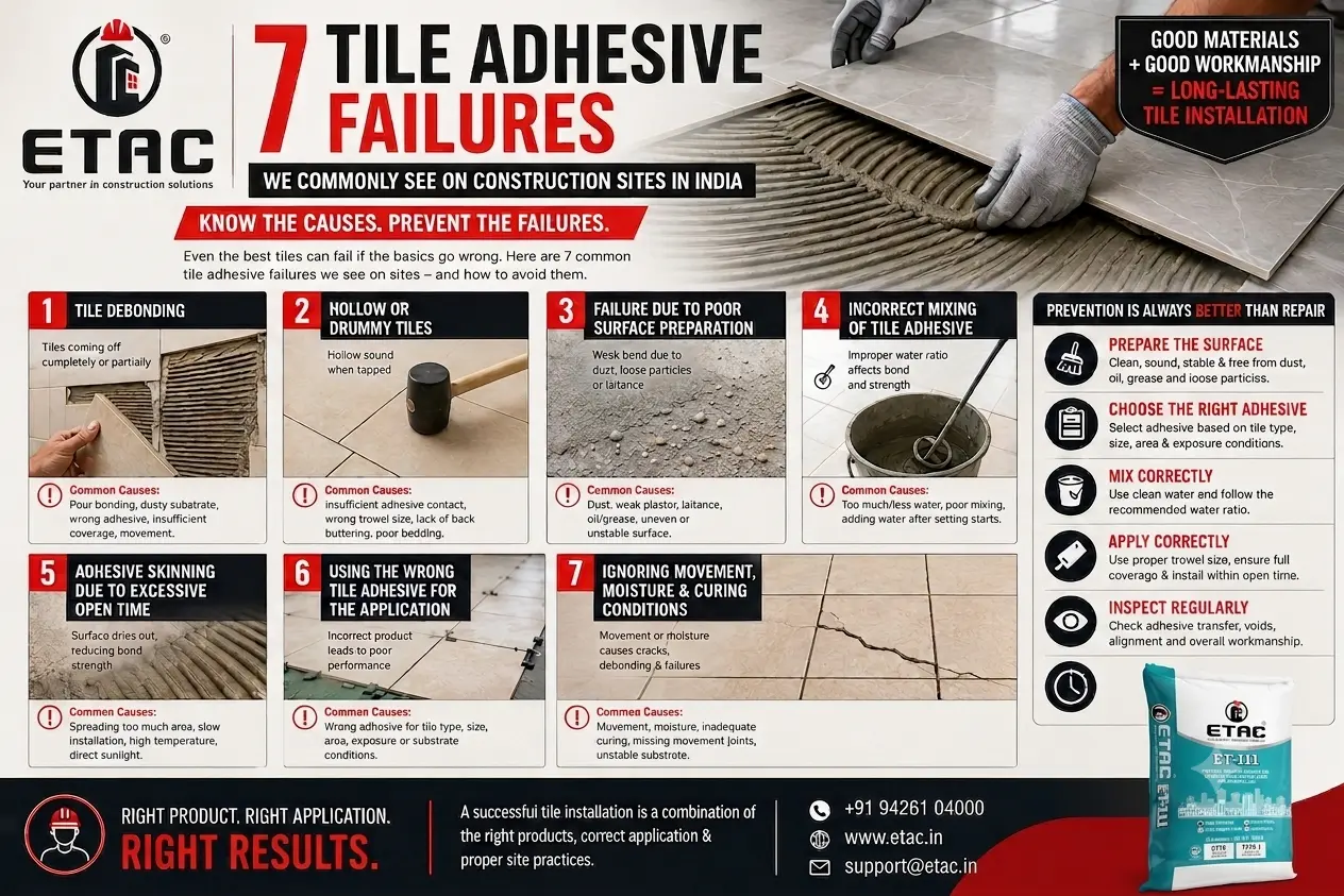7 Tile Adhesive Failures We Commonly See on Construction Sites in India | ETAC Construction Chemical